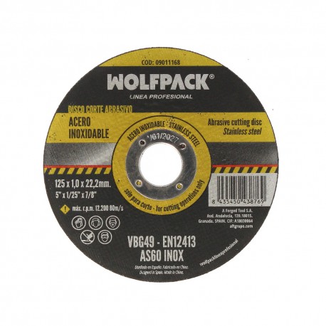 Disco Corte Abrasivo Acero Inoxidable Plus Ø 125x Ø 22,2 mm Espesor 1,0 mm. Disco Radial / Amoladora Universal