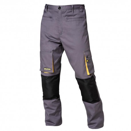 Pantalones Largos DeTrabajo, Multibolsillos, Resistentes, Rodilla Reforzada, Gris/Amarillo Talla 38/40 S (Slim Fit)