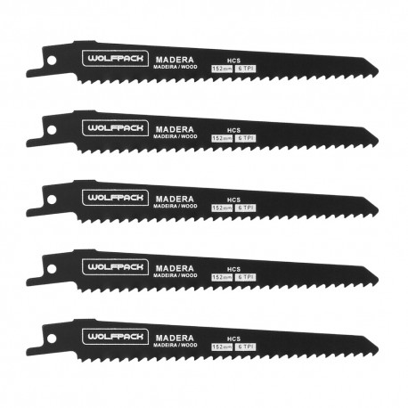 Hoja Para Sierra Sable Madera 152 mm. 6 TPI. 5 piezas. Especial para madera.