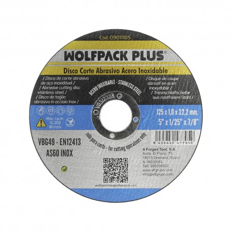 Disco Corte Abrasivo Acero Inoxidable Ø 125 x 22,2 Mm. Espesor 1,0 Mm.